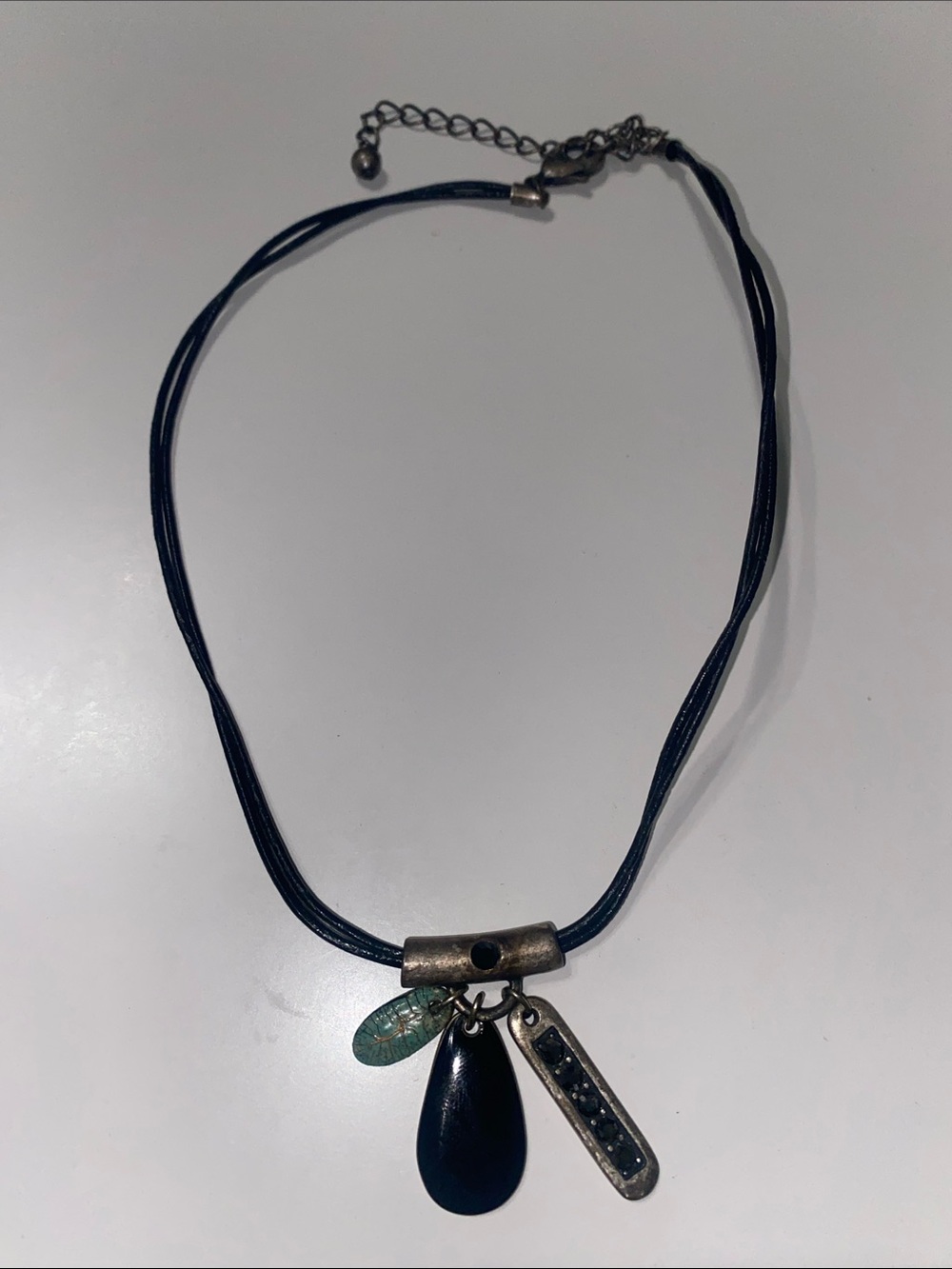 Black Silver Boho Multi-Charm Necklace